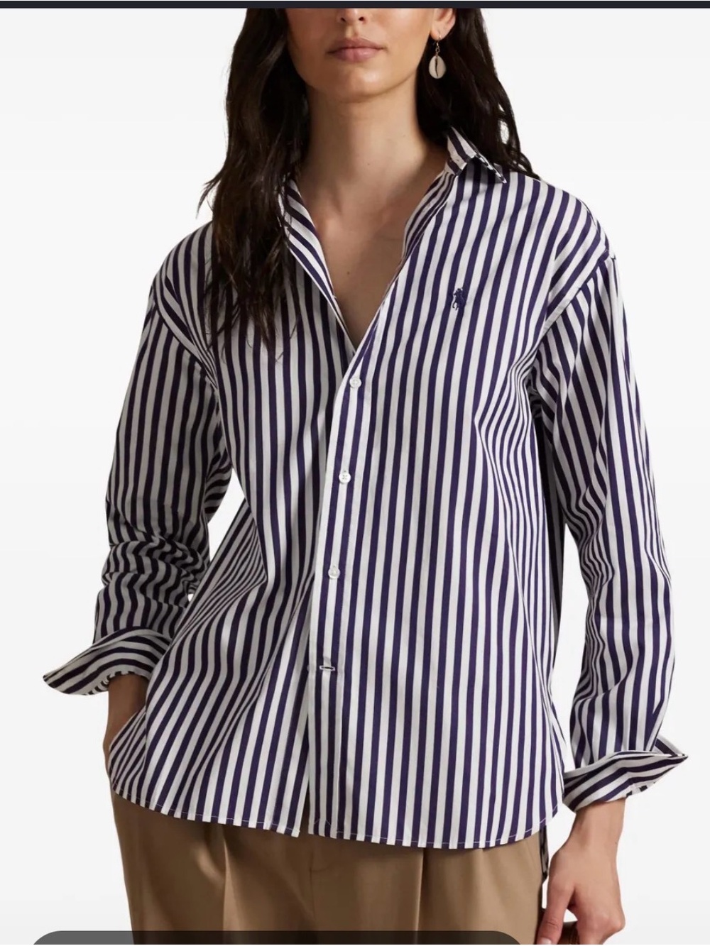 Ralph Lauren Navy and White Vertical Stripe Button-Down Shirt